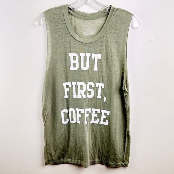 💘 Fifth Sun But First Coffee Ripped Sleeve Tee